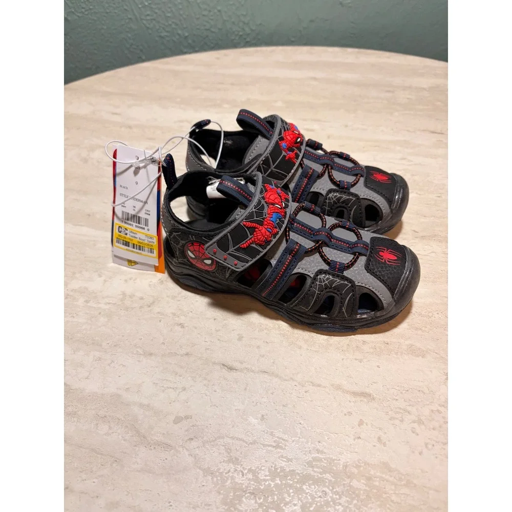 Marvel Spiderman Toddler Boys Closed Toe Sandals Black Grey Red Size 9 NWT